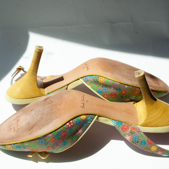 Paul Smith Floral Canvas Leather Slingback Heels - Picture 8 of 9